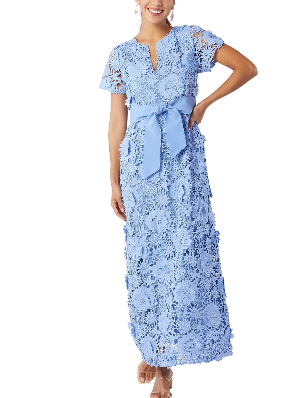 Heidi Caftan Gown in Cornflower Blue 3D Lace Lace Maxi Dress