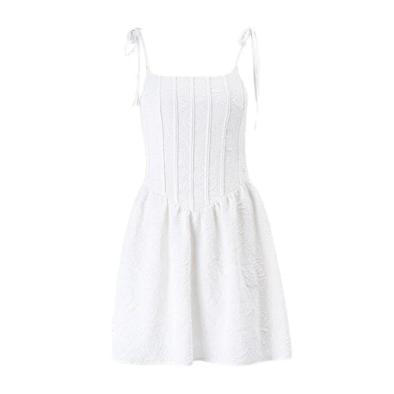 BerryBetty - Textured corset lace up zip-up ruched sleeveless mini dress Soft Lace Dress