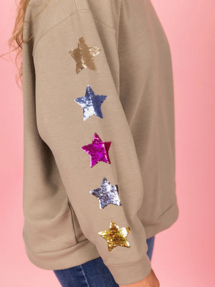 Jules Sweatshirt - Olive Sequin Stars Women’s Hoodie Sweater