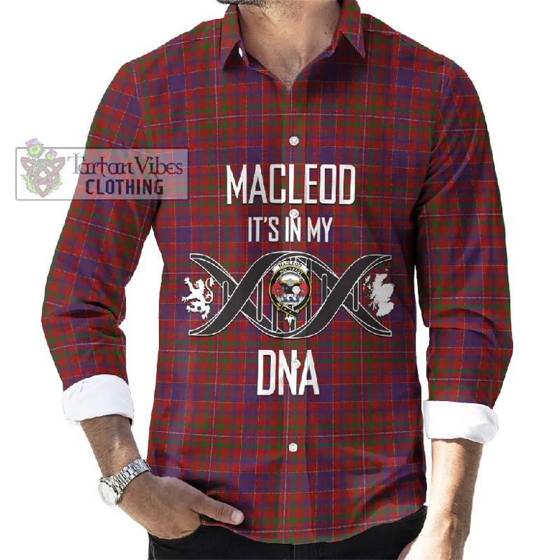 MacLeod Red Tartan Long Sleeve Button Shirt with Family Crest DNA In Me Style