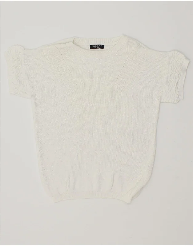 MARCIANO Womens Short Sleeve Crew Neck Jumper Sweater UK 10 Small White Comfortable sweaters for all seasons