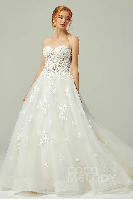 A-Line Court Train Tulle Wedding Dress CW2200 Romantic Wedding Dress