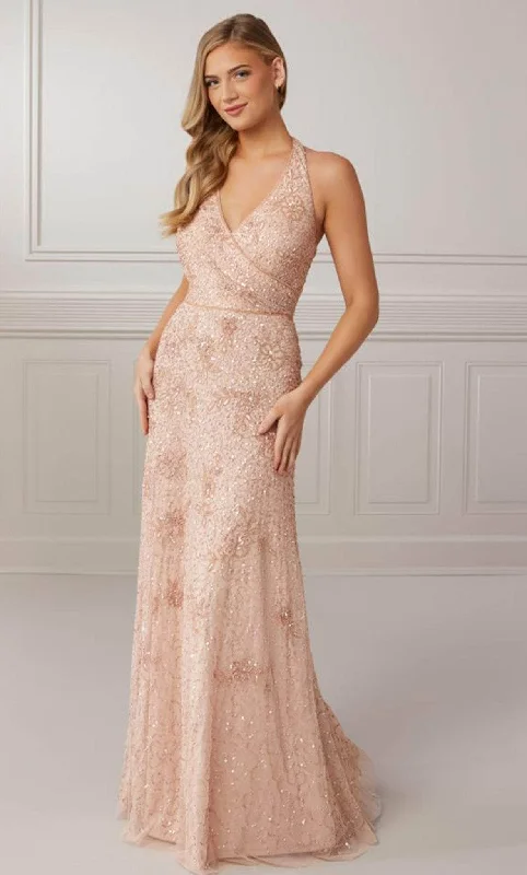 Adrianna Papell Platinum 40426 - Sequined Halter V-neck Gown Engagement party dresses