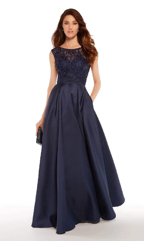 Alyce Paris Cap Sleeve Lace Bateau Mikado Evening Gown 27243 Trendy party dresses under $50 Alyce Paris Cap Sleeve Lace Bateau Mikado Evening Gown 27243 Trendy party dresses under $50