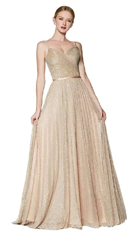 Cinderella Divine - Shirred V Neck Metallic Knit A-Line Gown CJ269 - 1 pc Gold in Size 10 Available Summer party dresses