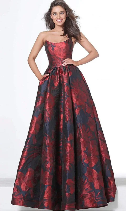 Jovani - 03931 Strapless Scoop Bodice Floral Satin Gown Girls' party dresses