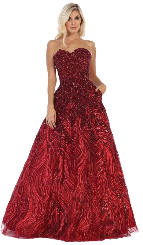 May Queen - Embellished Strapless Ballgown RQ7728 - 1 pc Burgundy In Size 8 Available Flattering party dresses for all body types May Queen - Embellished Strapless Ballgown RQ7728 - 1 pc Burgundy In Size 8 Available Flattering party dresses for all body types