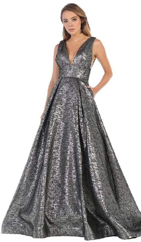 May Queen - May Queen - RQ7701 Deep V-neck Pleated Ballgown With Train Budget-friendly party dresses May Queen - May Queen - RQ7701 Deep V-neck Pleated Ballgown With Train Budget-friendly party dresses
