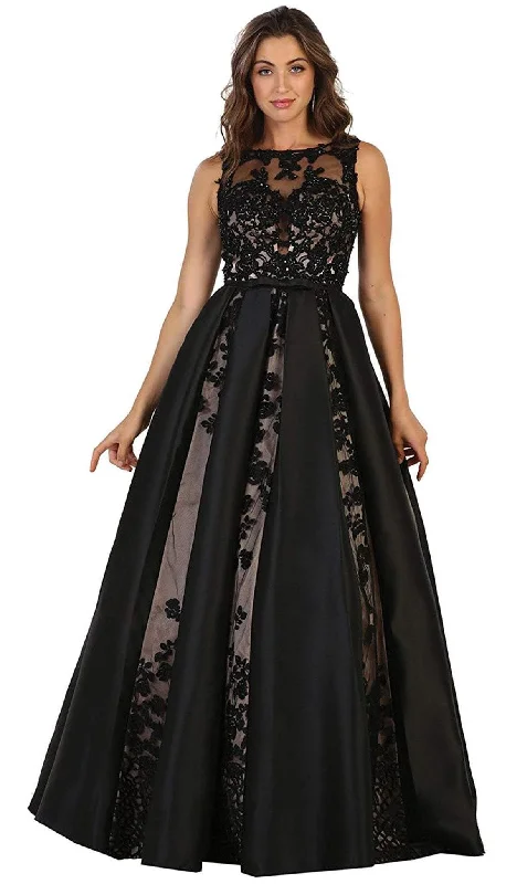 May Queen Sleeveless Mesh Satin Gown with Embroidery RQ7516 Elegant party dresses