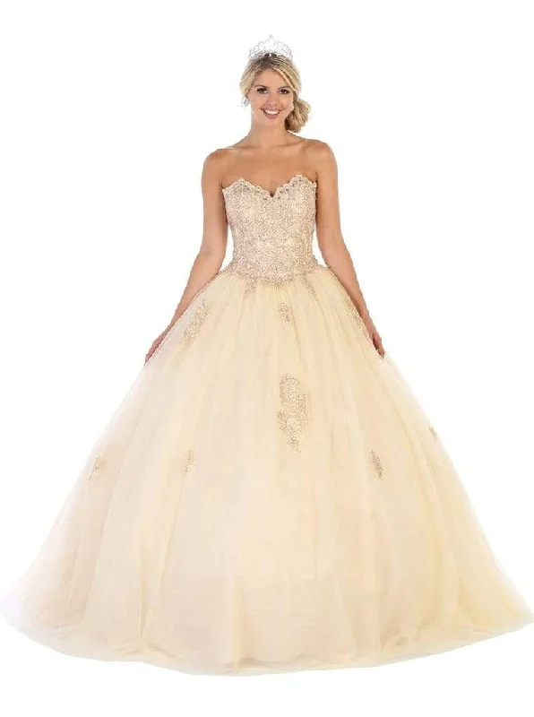 May Queen - Strapless Scalloped Appliqued Ballgown LK107 - 1 pc Champagne In Size 6 Available Best party dresses for date night May Queen - Strapless Scalloped Appliqued Ballgown LK107 - 1 pc Champagne In Size 6 Available Best party dresses for date night