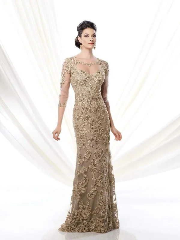 Mon Cheri - 214D61 Quarter Sleeve Lace Illusion Evening Gown Cocktail party dresses