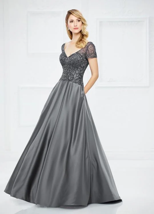 Mon Cheri Short Sleeve Beaded Long Satin Gown - 1 pc Charcoal In Size 6 Available Holiday party dresses Mon Cheri Short Sleeve Beaded Long Satin Gown - 1 pc Charcoal In Size 6 Available Holiday party dresses