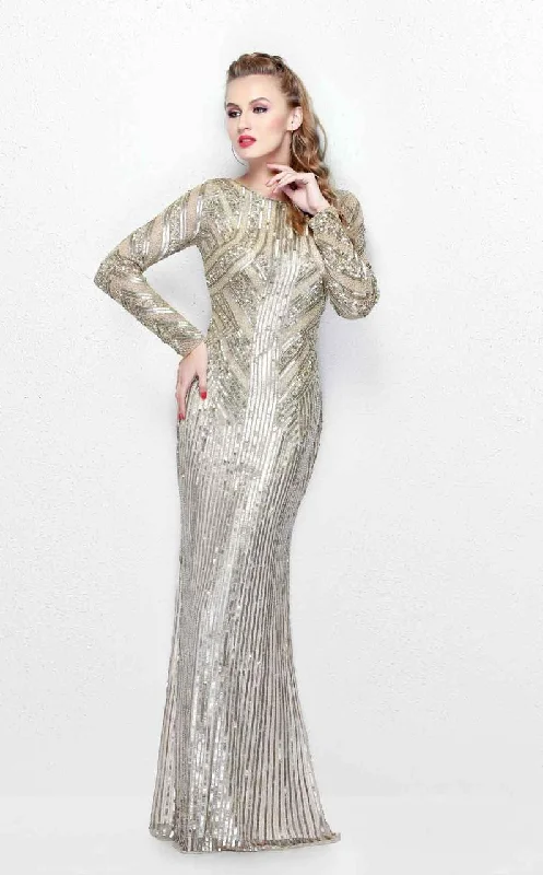 Primavera Couture - 1721 Long Sleeve Embellished Sheath Gown Knitted party dresses