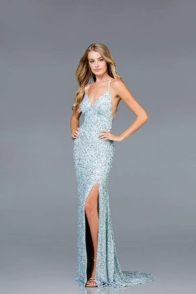SCALA - Allover Sequin Backless Sheath Evening Gown with Slit 48938 - 1 pc New Rose in Size 4 Available Tulle party dresses SCALA - Allover Sequin Backless Sheath Evening Gown with Slit 48938 - 1 pc New Rose in Size 4 Available Tulle party dresses