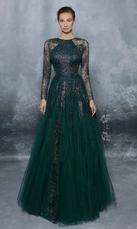 Tarik Ediz - 96029 Sheer Long Sleeve Glitter Tulle Ballgown New Year's Eve party dresses