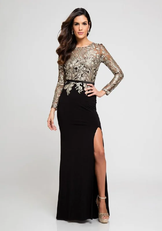 Terani Couture - Embroidered Long sleeves Evening Gown 1723E4290 - 1 pc Black/Gold/Nude in Size 6 Available Sexy little black party dresses Terani Couture - Embroidered Long sleeves Evening Gown 1723E4290 - 1 pc Black/Gold/Nude in Size 6 Available Sexy little black party dresses