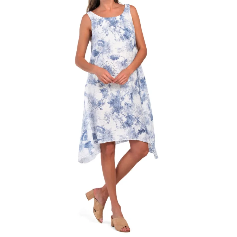 Valentina Naldi Made In Italy Linen Floral Print Sharkbite hem Midi Dress Glamorous midi dresses