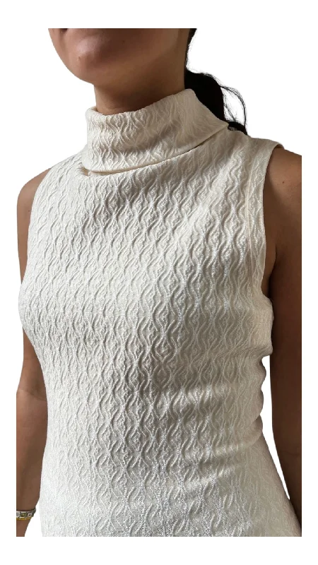 Alaia Size S/40 Cream Print Wool & Viscose Folded Collar Sleeveless Hem Dress ASOS floral dresses