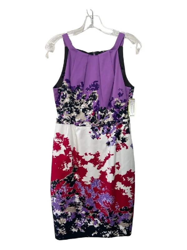 Elie Tahari Size 8 Purple & Multi Cotton Cap Sleeve Pleated All Over Print Dress Beach floral dresses