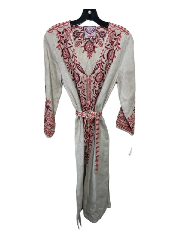 Johnny Was Size XS Gray & Red Linen Floral Embroidered V Neck Long Sleeve Dress Maxi floral dresses Johnny Was Size XS Gray & Red Linen Floral Embroidered V Neck Long Sleeve Dress Maxi floral dresses