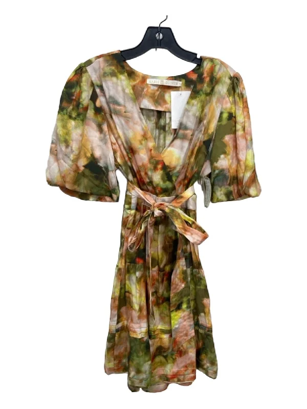 Marie Oliver Size 8 Green & Multi Silk Blend Tiered Abstract Print Dress Lace floral dresses Marie Oliver Size 8 Green & Multi Silk Blend Tiered Abstract Print Dress Lace floral dresses