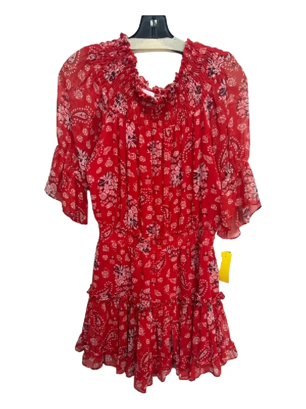 Misa Size M Red, White, Blue Viscose Smocked Paisley Print Floral Sheer Dress Satin floral dresses Misa Size M Red, White, Blue Viscose Smocked Paisley Print Floral Sheer Dress Satin floral dresses