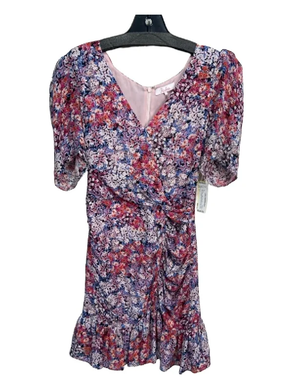 Parker Size 2 Blue, Black, Multi Silk floral print Front knot Dress Long floral dresses