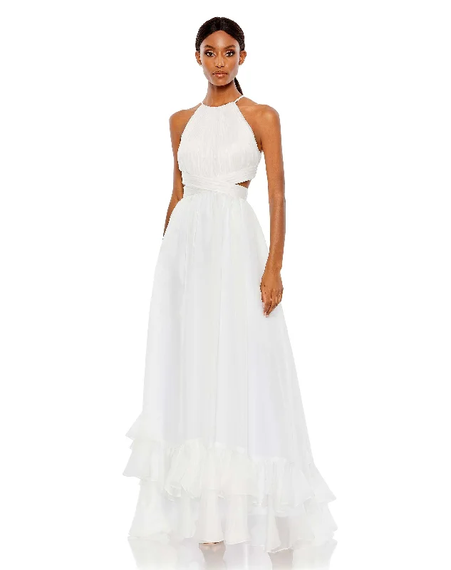 Pleated Criss Cross Cut-Out Halter Neck Gown - FINAL SALE Denim unclassified dresses
