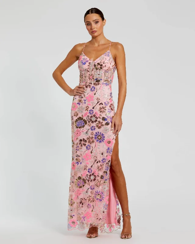 Spaghetti Strap Bustier Applique Gown with Slit Wrap unclassified dresses
