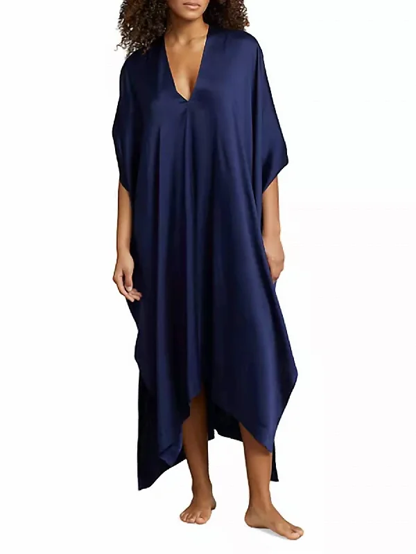 Lauren Silk Victoria Kaftan Dress In Navy Vintage unclassified dresses