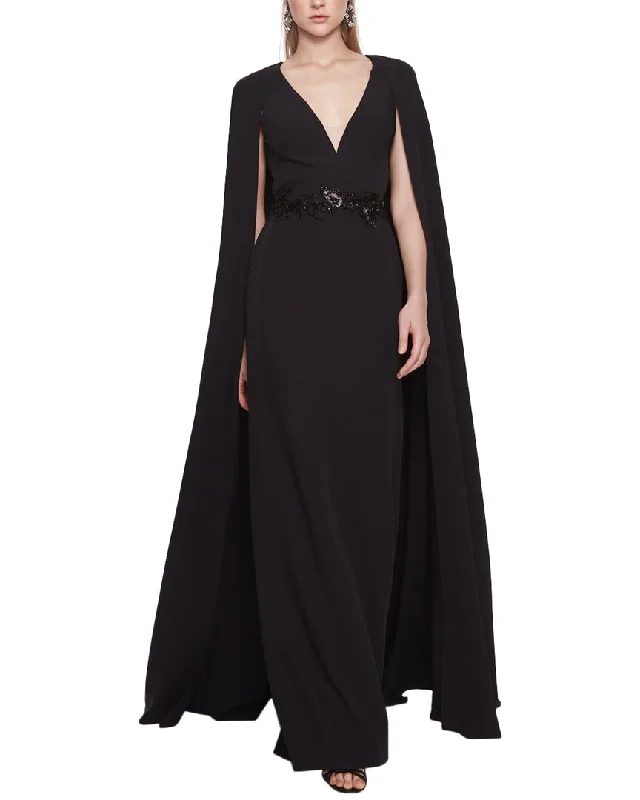 Marchesa Notte Floor Length Cape Gown Ruched unclassified dresses