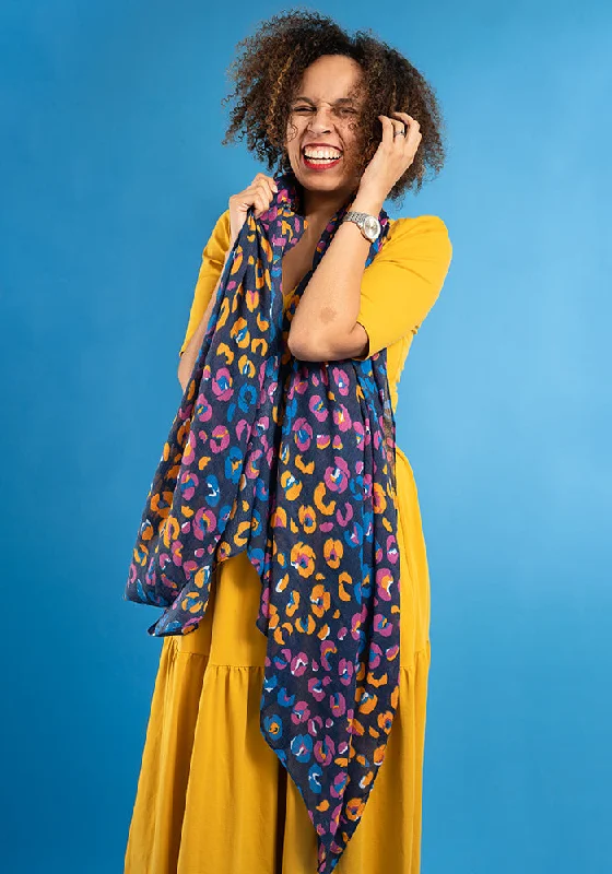 Navy Animal Print Scarf Casual unclassified dresses