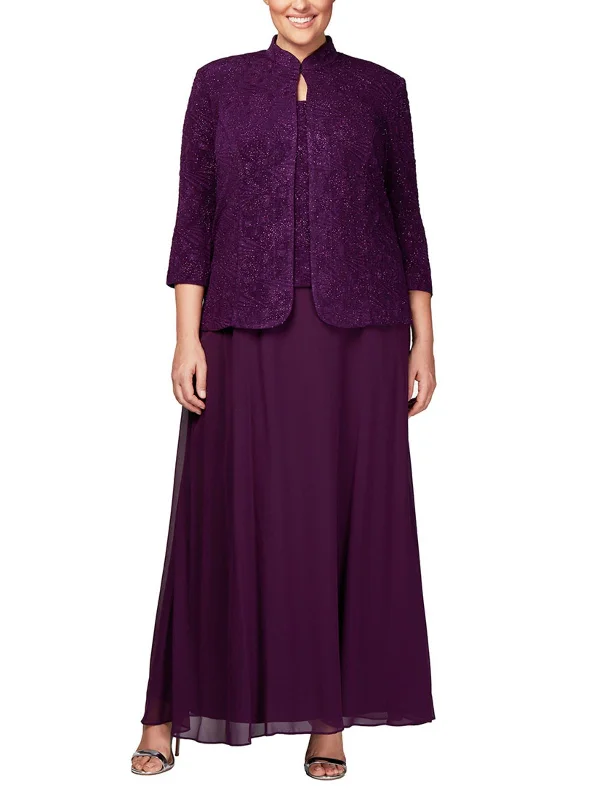 Plus Womens 2PC Jacket Evening Dress Vacation unclassified dresses
