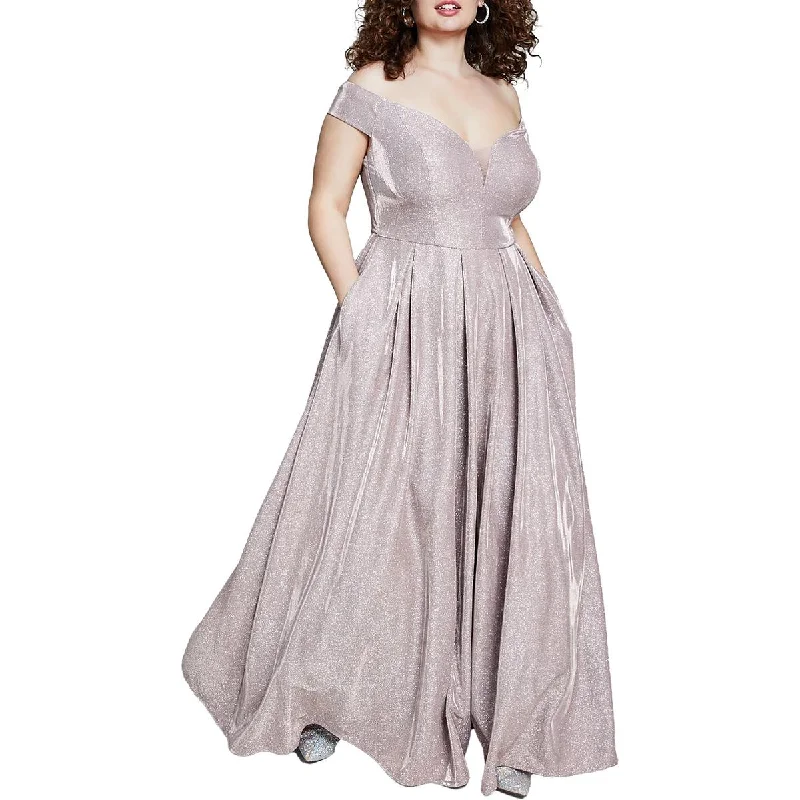 Plus Womens Off-The-Shoulder Juniors Evening Dress Earthy tone unclassified dresses