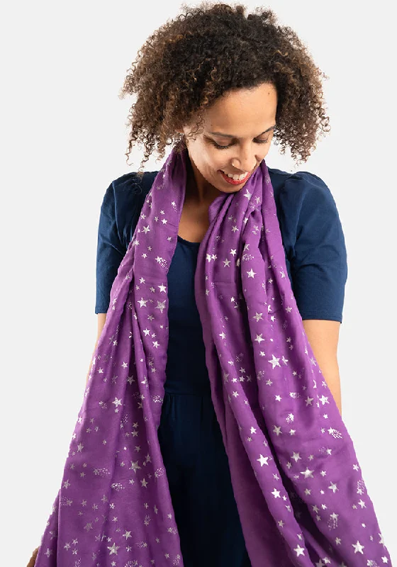 Purple Star Foil Print Scarf Fashionable unclassified dresses