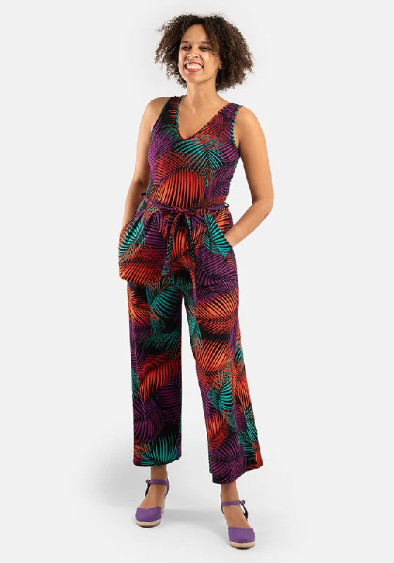Tane Tropical Palms Print Culotte Leg Cotton Jumpsuit Chic unclassified dresses