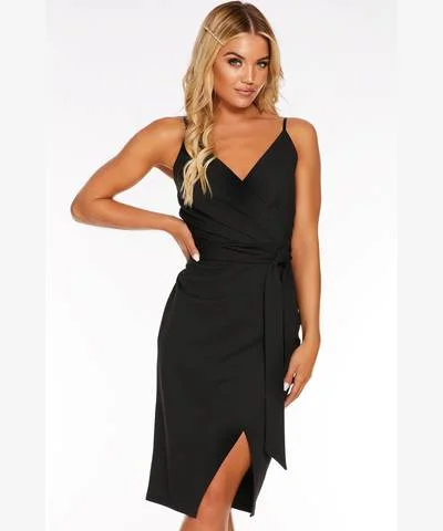 Wrap Tie Waist Dress Black Gothic unclassified dresses