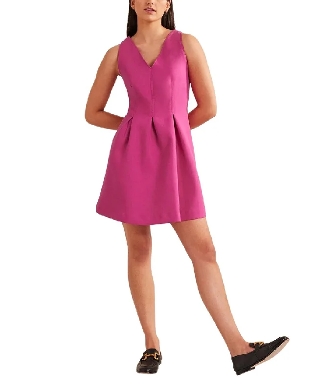Boden V-Neck Wool-Blend Skater Mini Dress Chic Denim Skirt