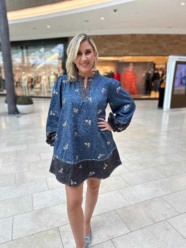 Embroidery Stretch Mini Dress Retro Mini Skirt