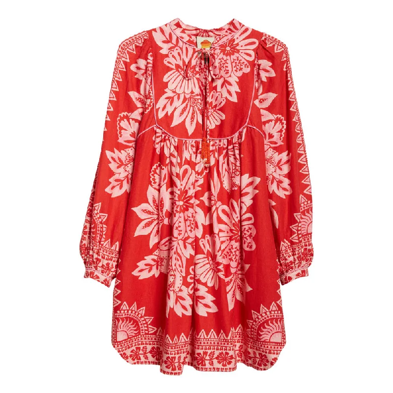 FARM Rio Women's Flora Tapestry Red Long Sleeve Mini Dress Polka Dot Mini Skirt