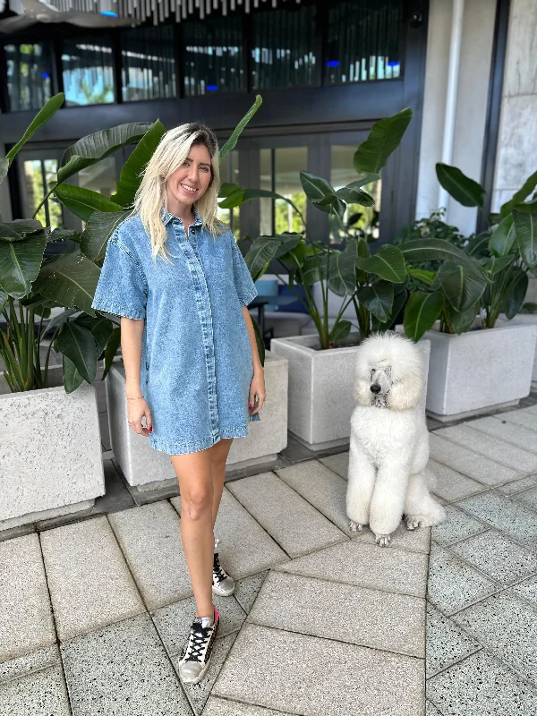 Denim Mini Shirt Dress Sexy Mini Skirt