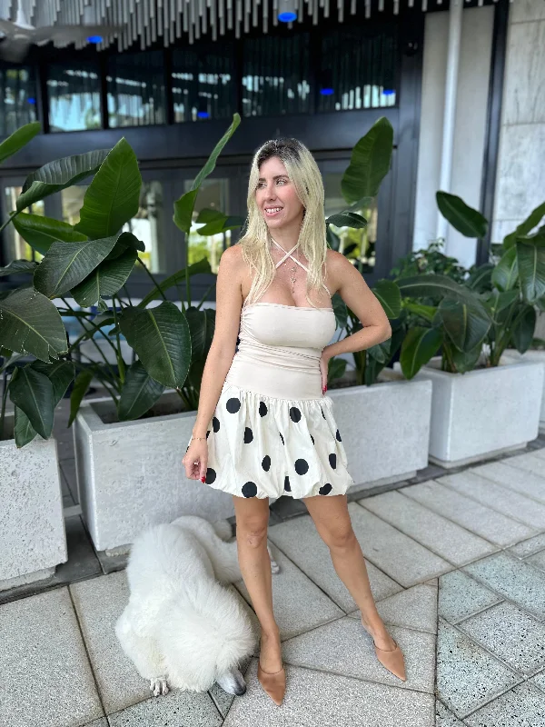 Side Ruched Ballon Skirt Mini Dress Summer Skater Skirt