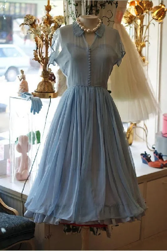Light Dresses, Chiffon Elegant A Line Doll Collar Short Sleeves Corset Homecoming Blue Chiffon Vintage Style Dress outfit Sleek Mini Skirt Light Dresses, Chiffon Elegant A Line Doll Collar Short Sleeves Corset Homecoming Blue Chiffon Vintage Style Dress outfit Sleek Mini Skirt