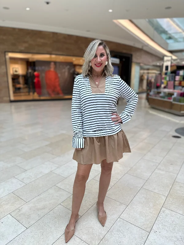 Long Sleeve Stripe Mini Dress Mini Skirt Casual