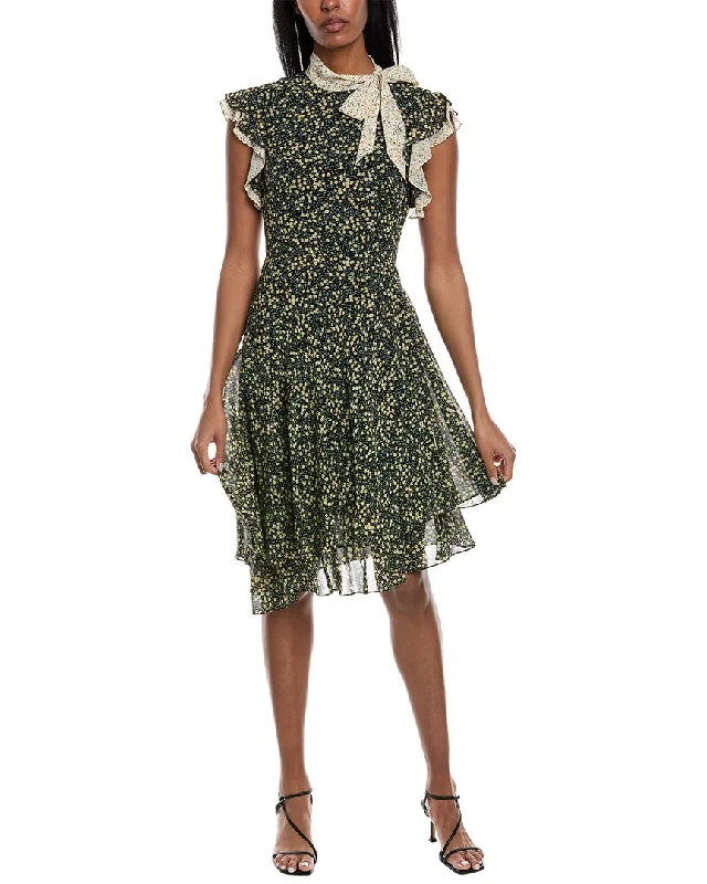 Mikael Aghal Ruffle Mini Dress Bohemian Mini Skirt