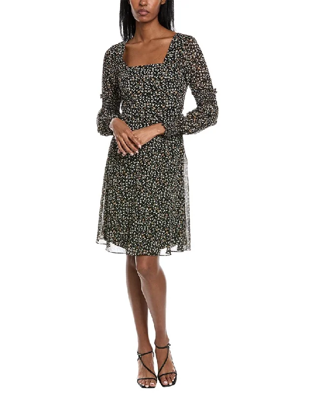 Mikael Aghal Square Neck Mini Dress Lace Detail Mini Skirt