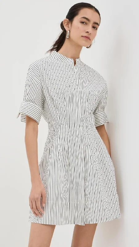 STAUD Women's Mini Lorenza Dress, Ivory Micro Stripe Mini Skirt Summer