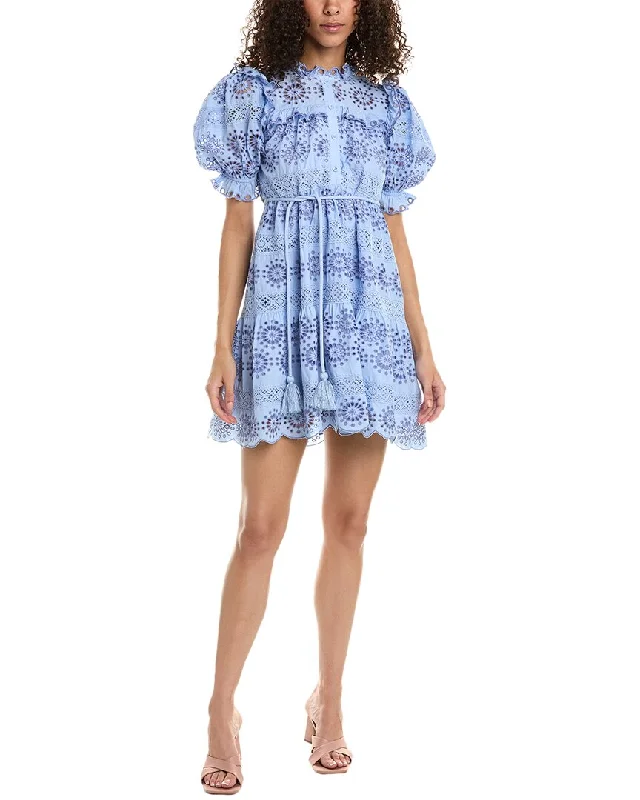 Stellah Eyelet Mini Dress Mini Skirt with Lace