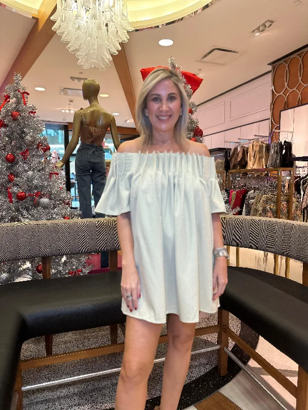 Tucking Shoulder Mini Dress Mini Skirt with Belt