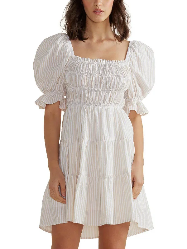 Womens Cotton Short Mini Dress High-Waist Skirt Look